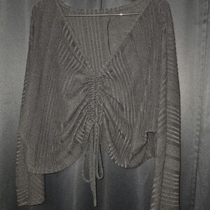 Women's Black V-Neck Adjustable Sweater